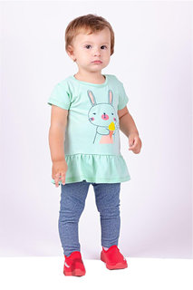 Комплект ясельный двух предметный с шелкографией, ментол с джинсом