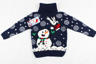 Новорічний вʹязаний дитячий светр для дівчинки вишивка сніговик, синій, Туреччина (98-110 см: 3-5 роки)