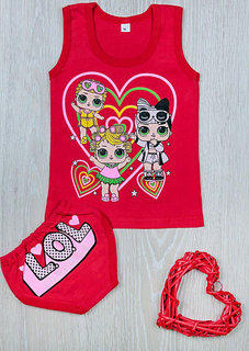 Комплект для девочек трусы + майка, красный (от 68см до 86см рост)