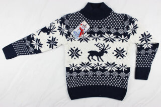 Новорічний вʹязаний дитячий светр для дівчинки вишивка олені, синій, Туреччина (110-134 см: 5-9 років)
