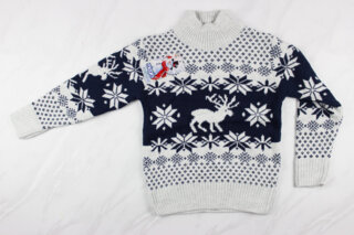 Новорічний вʹязаний дитячий светр для дівчинки вишивка олені, сірий, Туреччина (128-134 см: 8-9 років)