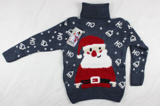 Новорічний вʹязаний дитячий светр для дівчинки вишивка Санта, сірий, Туреччина (110-134 см: 5-9 років)