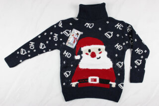 Новорічний вʹязаний дитячий светр для дівчинки вишивка Санта, синій, Туреччина (110-134 см: 5-9 років)