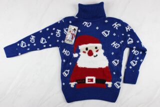 Новорічний вʹязаний дитячий светр для дівчинки вишивка Санта, синій, Туреччина (110-134 см: 5-9 років)
