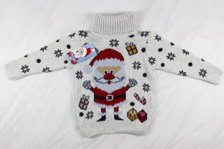 Новорічний вʹязаний дитячий светр для дівчинки з вишивкою Санта, сірий, Туреччина (92-110 см: 2-5 роки)