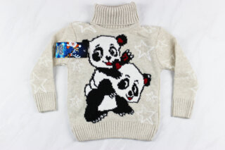 Теплий вязаний новорічний дитячий светр з вишивкою панда, Туреччина (92-110 см: 2-5 роки)