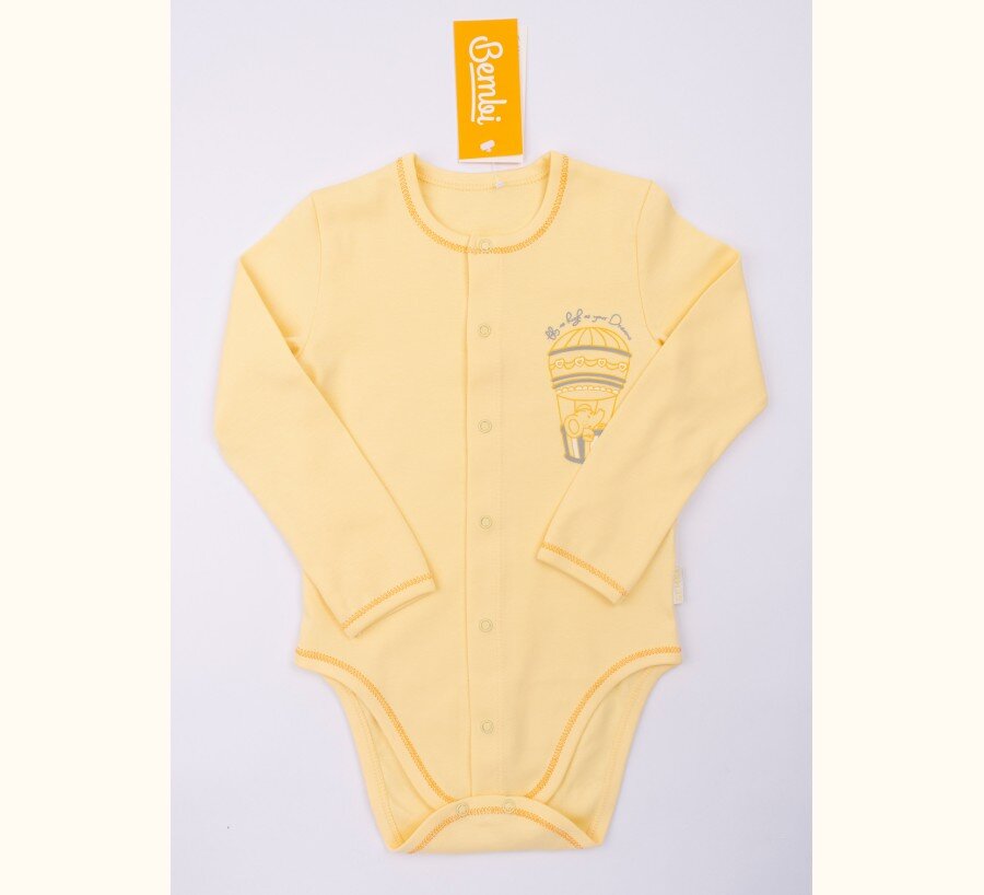 Теплий боді Бембі з довгим рукавом, байка, на кнопках, 0-1 міс