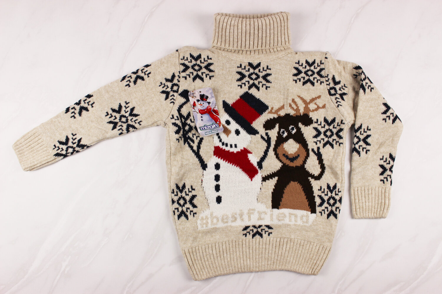 Теплий вязаний новорічний дитячий светр з вишивкою, беж, Туреччина (6-9 років 110-134 ріст)