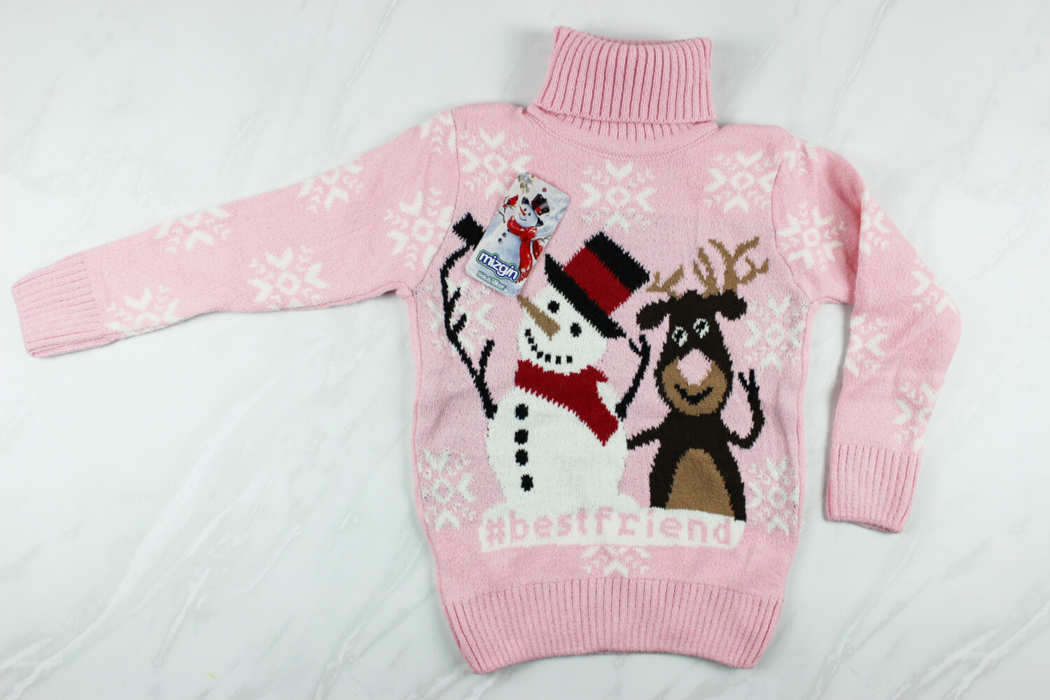 Теплий вязаний новорічний дитячий светр з вишивкою, рожевий, Туреччина (6-9 років 110-134 ріст)