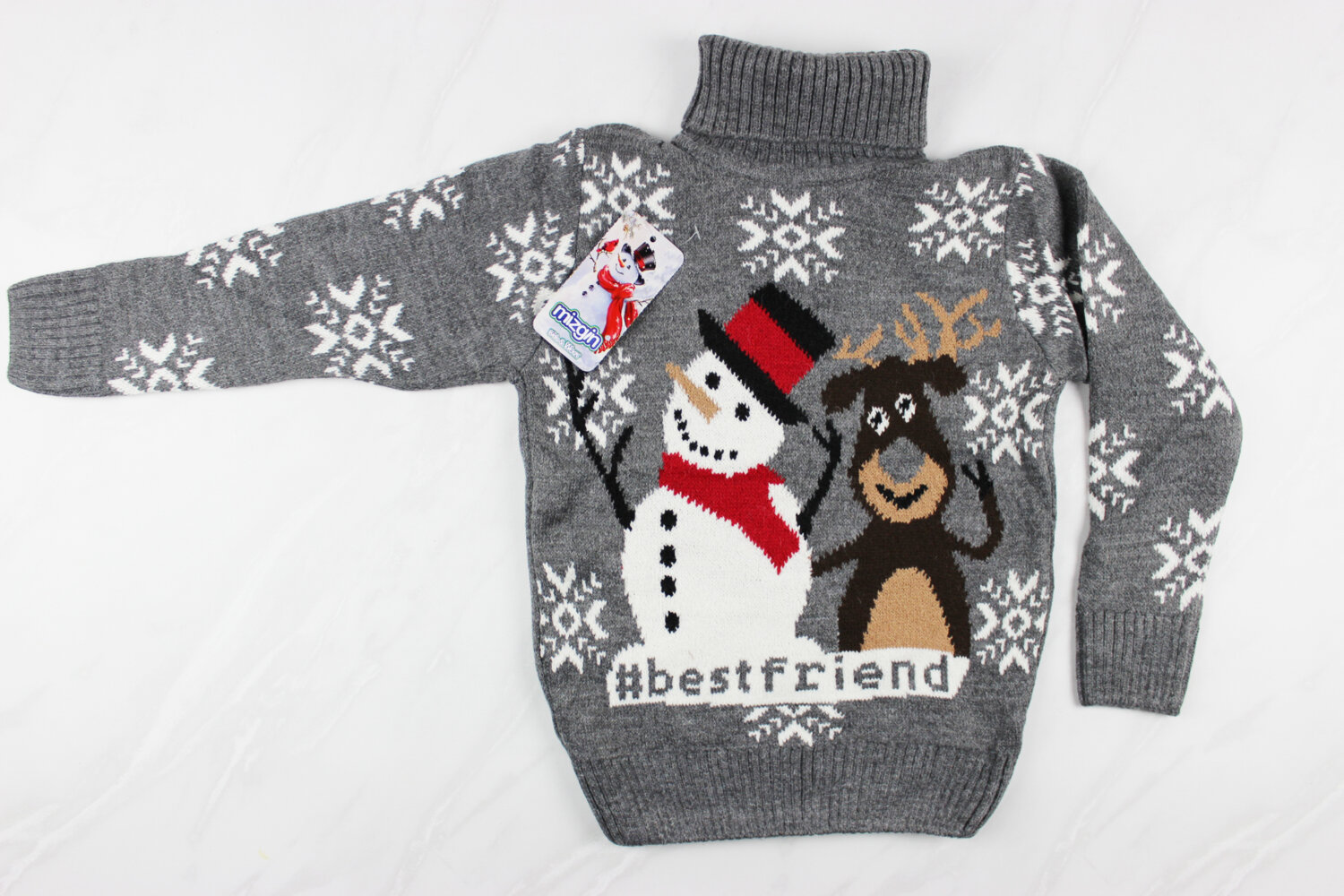 Теплий вязаний новорічний дитячий светр з вишивкою, сірий, Туреччина (6-9 років 110-134 ріст)