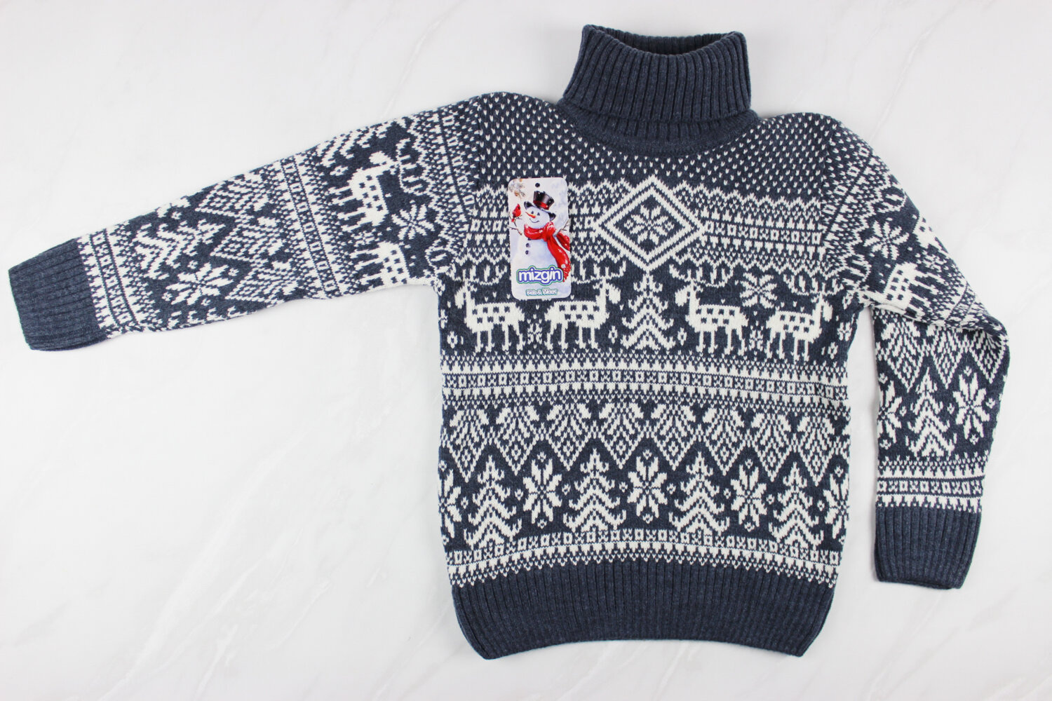 Теплий вязаний новорічний дитячий светр з вишивкою, синій, Туреччина (6-9 років 110-134 ріст)