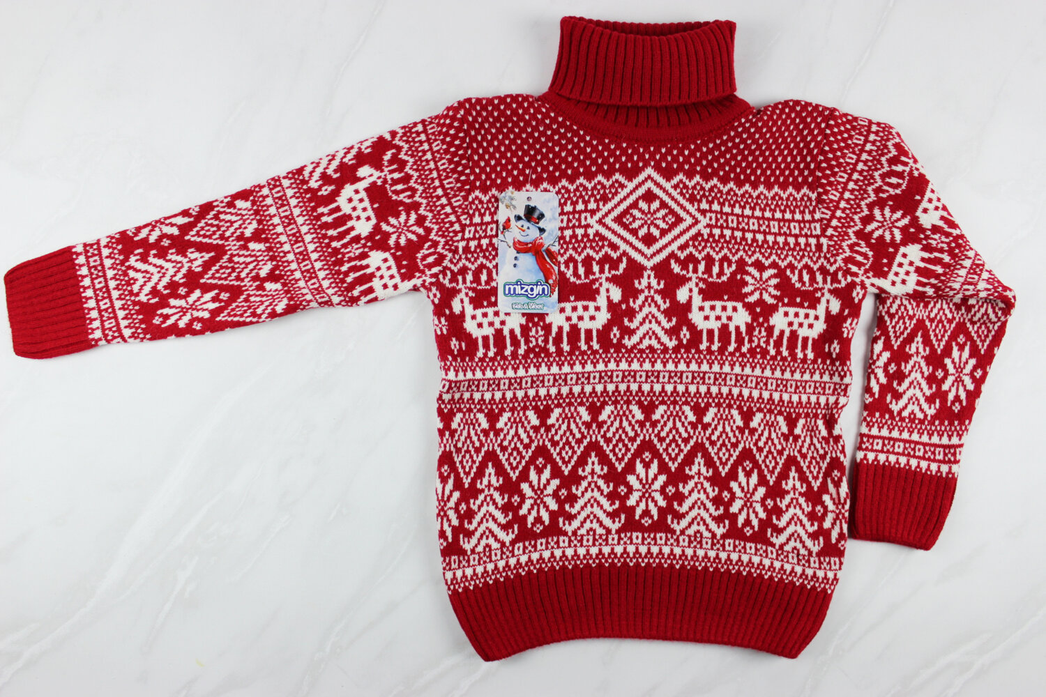 Теплий вязаний новорічний дитячий светр з вишивкою, червоний, Туреччина (6-9 років 110-134 ріст)