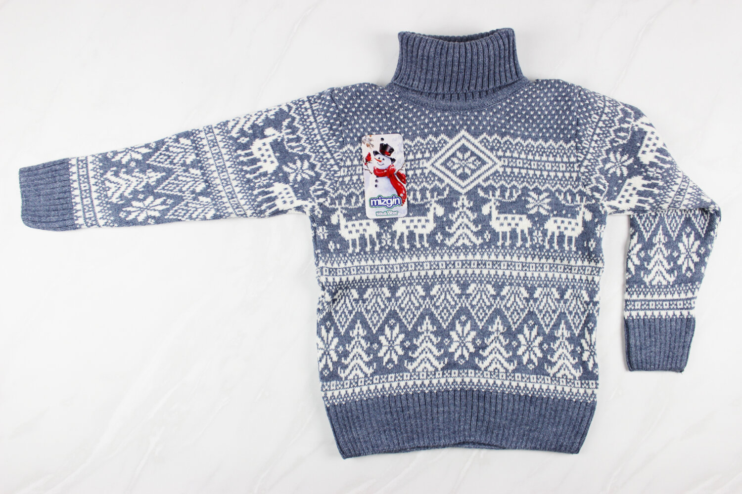 Теплий вязаний новорічний дитячий светр з вишивкою, блакитний, Туреччина (6-9 років 110-134 ріст)