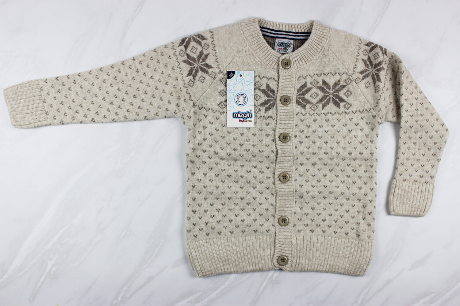 Теплий вязаний новорічний дитячий светр з вишивкою, беж, Туреччина (5-10 років 110-140 ріст)