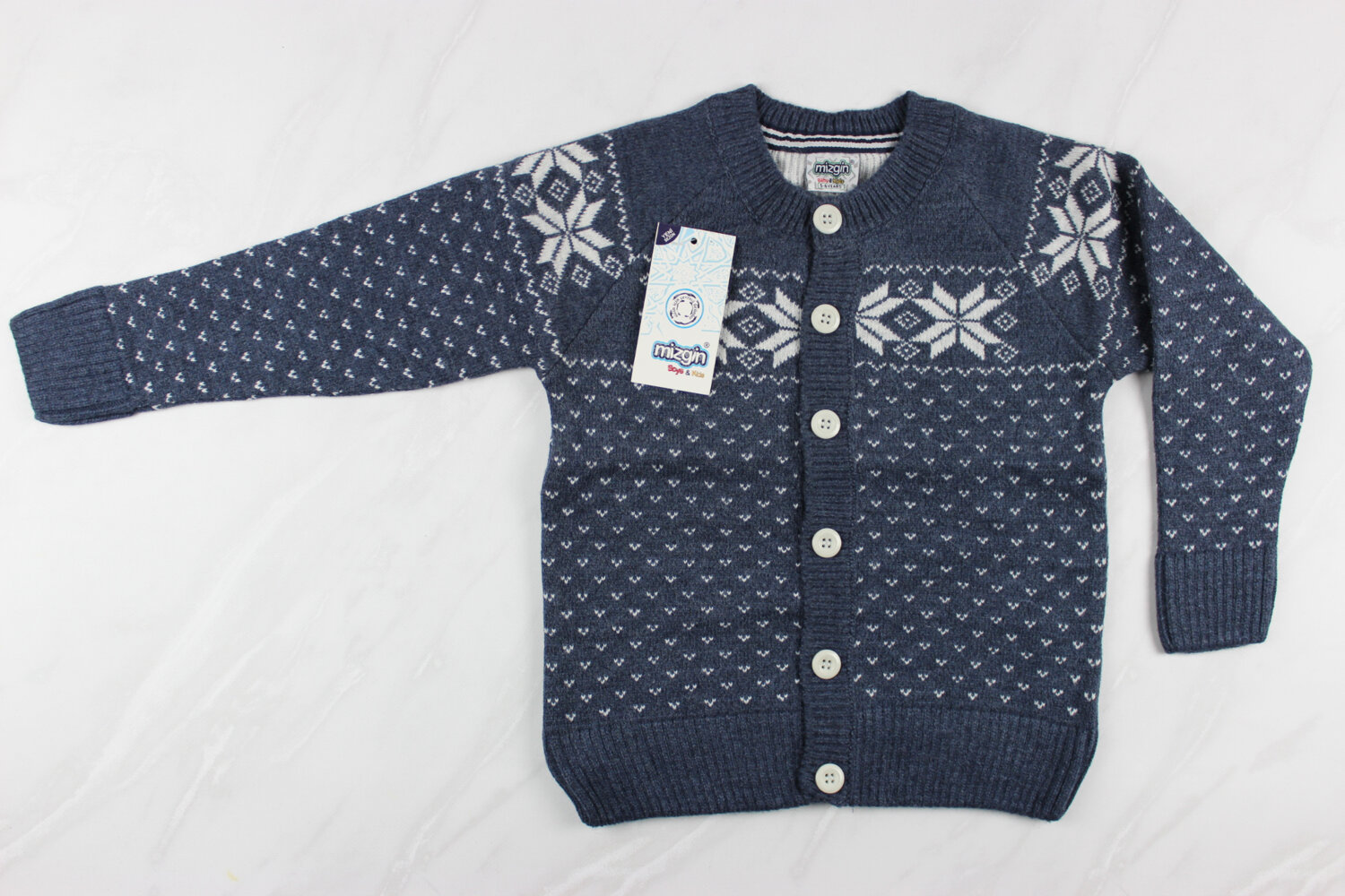 Теплий вязаний новорічний дитячий светр з вишивкою, синій, Туреччина (5-10 років 110-140 ріст)