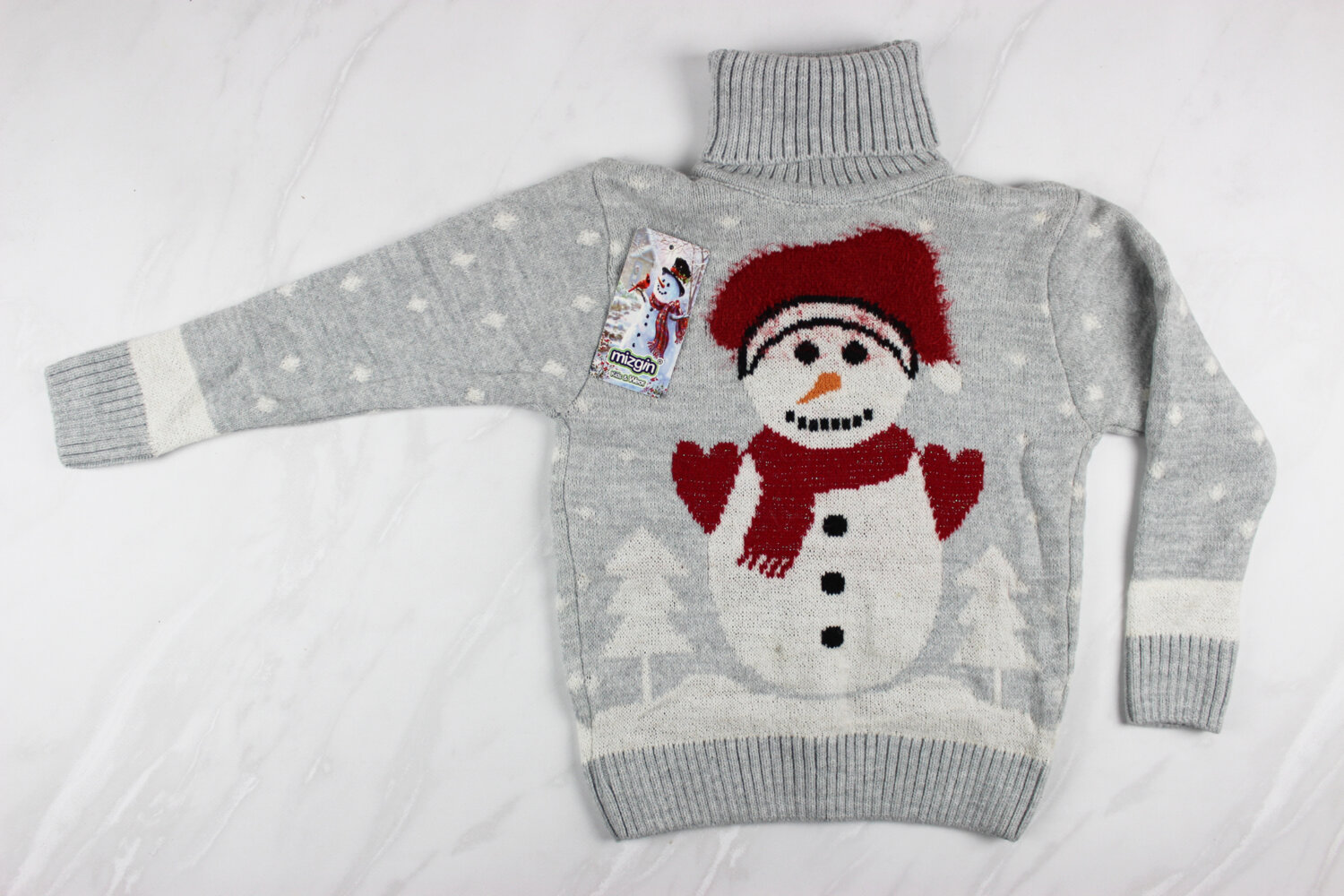 Теплий вязаний новорічний дитячий светр з вишивкою сніговик, сірий, Туреччина (6-9 років 110-134 ріст)