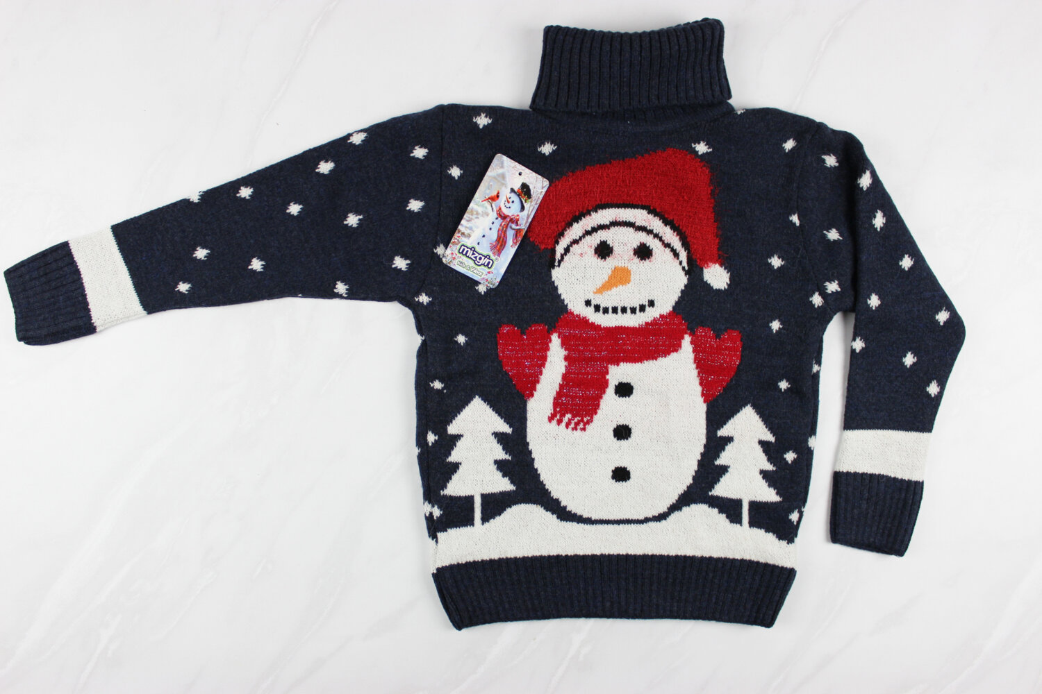 Теплый вязаный новогодний детский свитер с вышивкой снеговик, синий, Турция (6-9 лет 110-134 рост)