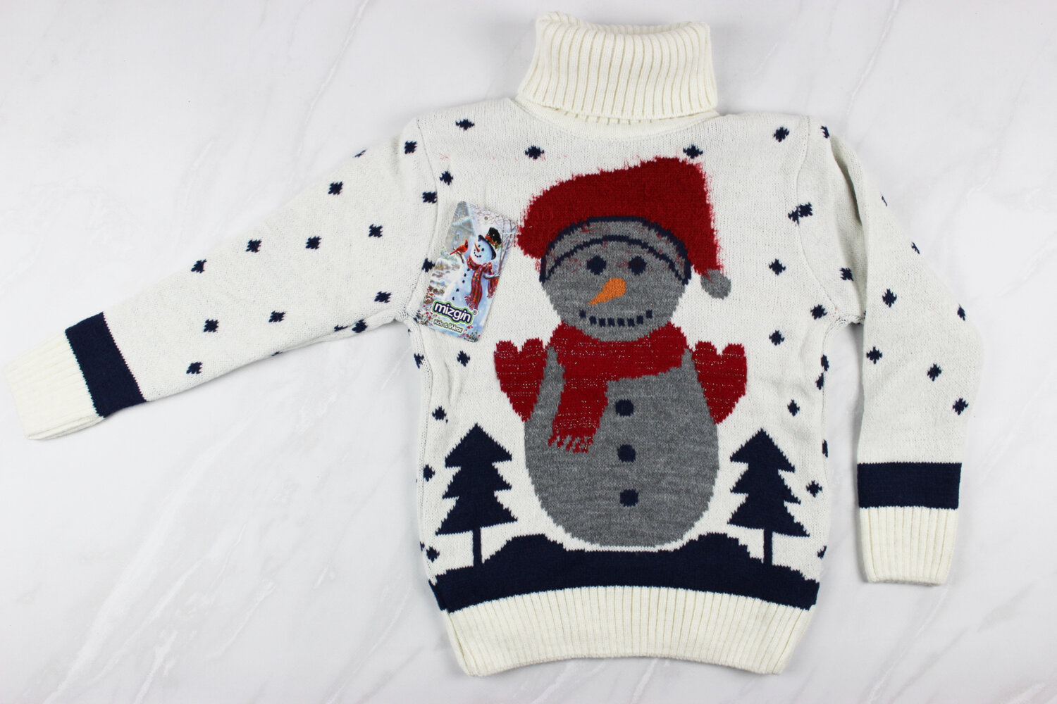 Теплий вязаний новорічний дитячий светр з вишивкою сніговик, сірий, Туреччина (6-9 років 110-134 ріст)
