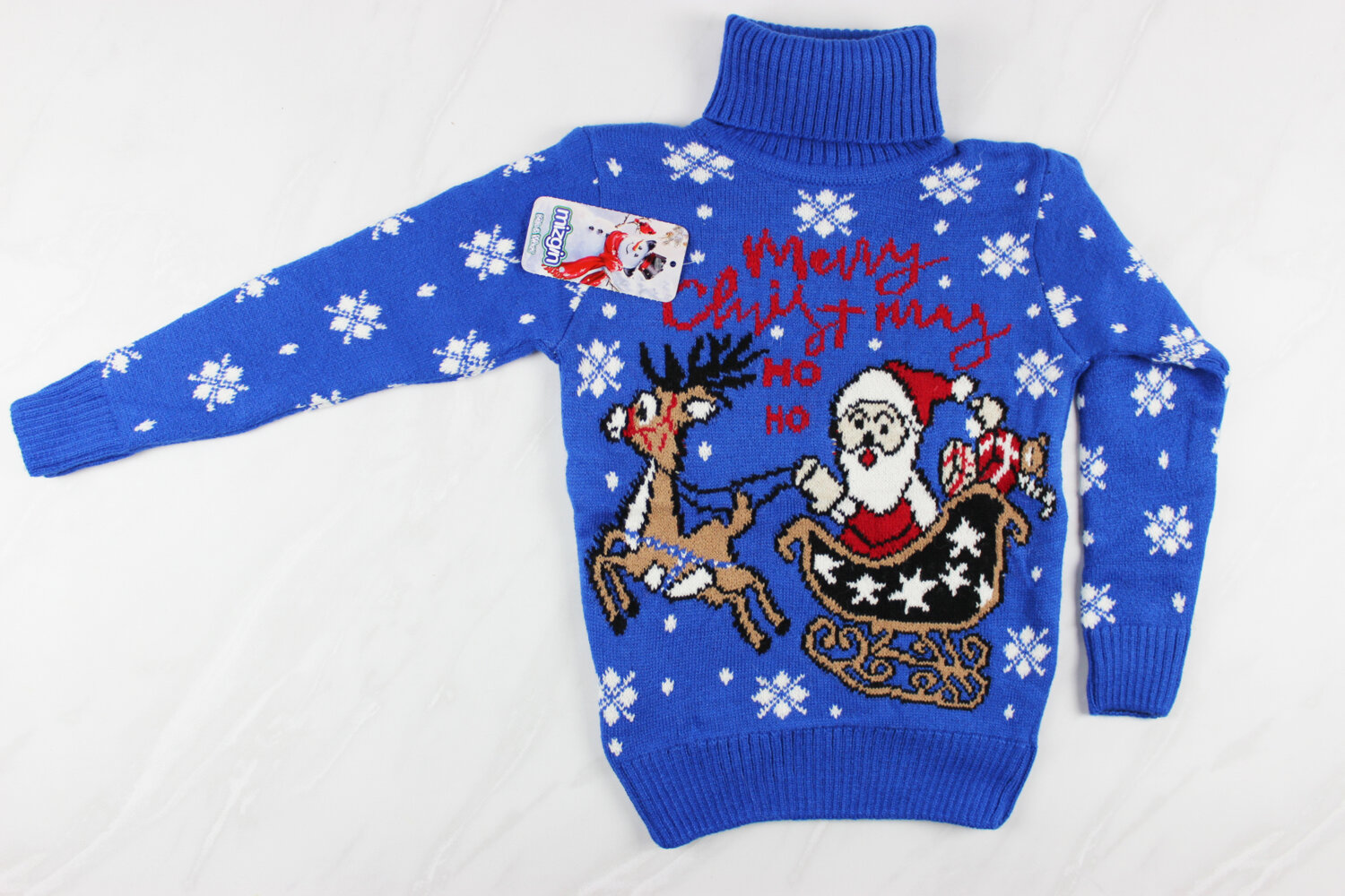 Теплий вязаний новорічний дитячий светр з вишивкою Санта, синій, Туреччина (6-8 років 110-128 ріст)