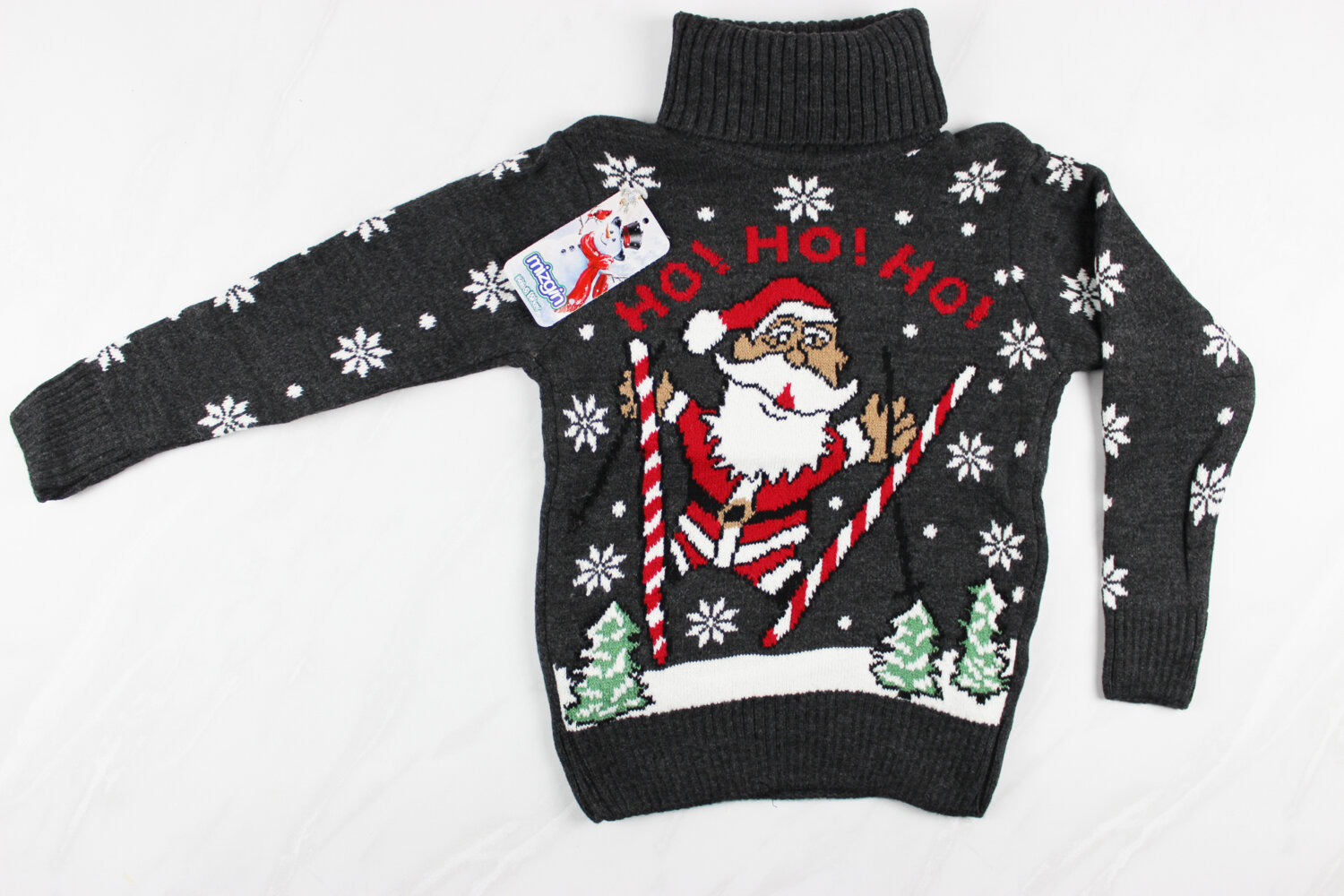 Теплий вязаний новорічний дитячий светр з вишивкою Санта, сірий, Туреччина (6-9 років 110-134 ріст)