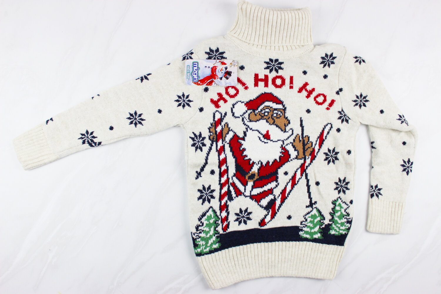 Теплий вязаний новорічний дитячий светр з вишивкою Санта, беж, Туреччина (6-9 років 110-134 ріст)