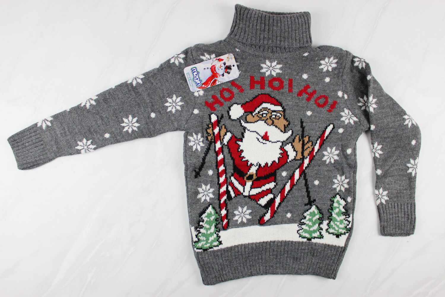 Новорічний вʹязаний дитячий светр вишивка Санта, сірий, Туреччина (110-134 см: 5-9 років)