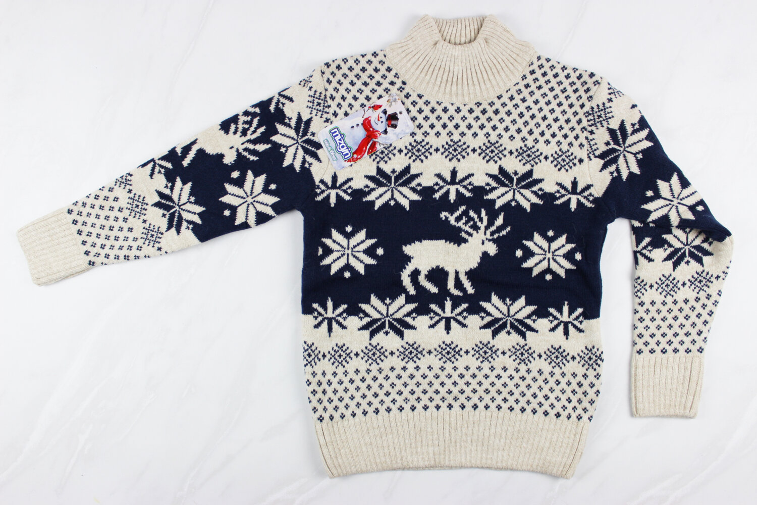 Новорічний вʹязаний дитячий светр вишивка олені, беж, Туреччина (110-134 см: 5-9 років)