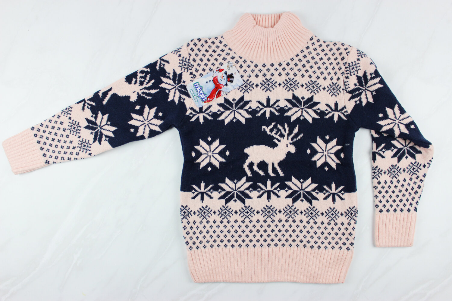 Теплий вязаний новорічний дитячий светр з вишивкою олень, рожевий, Туреччина (6-9 років 110-134 ріст)