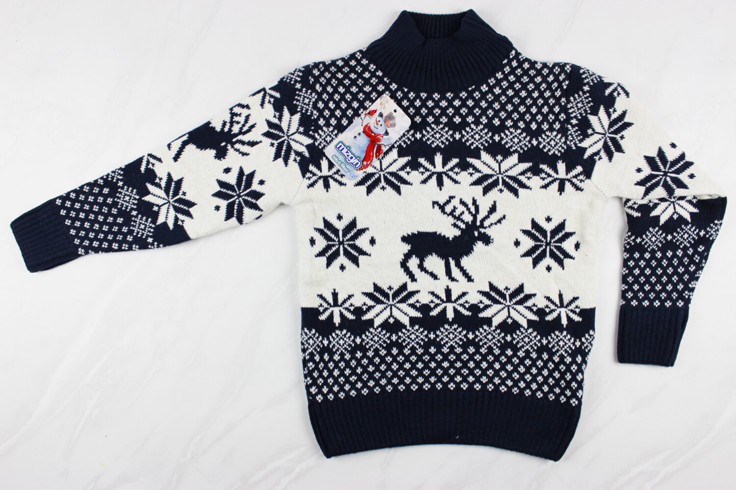 Новорічний вʹязаний дитячий светр вишивка олені, синій, Туреччина (110-134 см: 5-9 років)