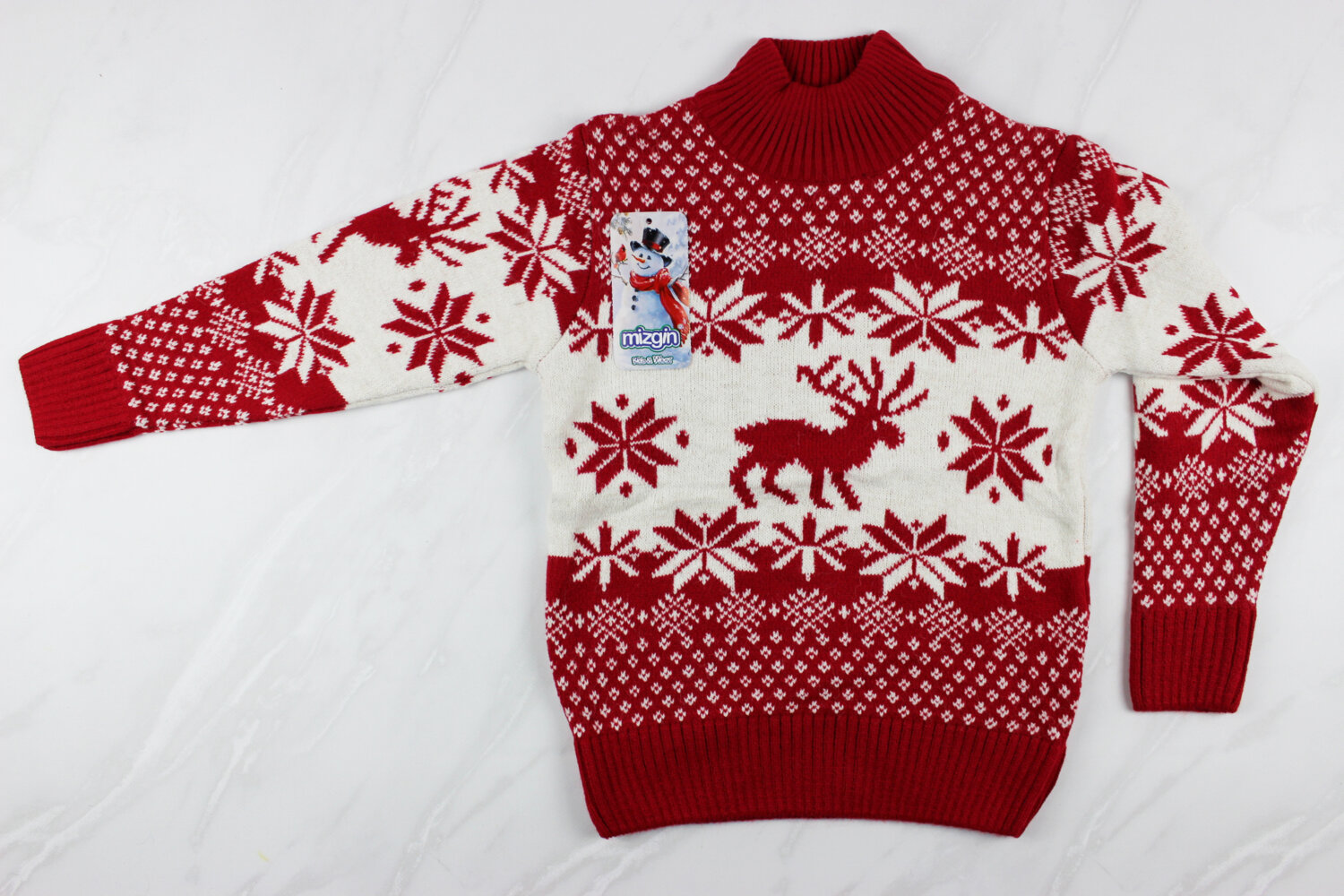 Новорічний вʹязаний дитячий светр для дівчинки вишивка олені, червоний, Туреччина (128-134 см: 8-9 років)