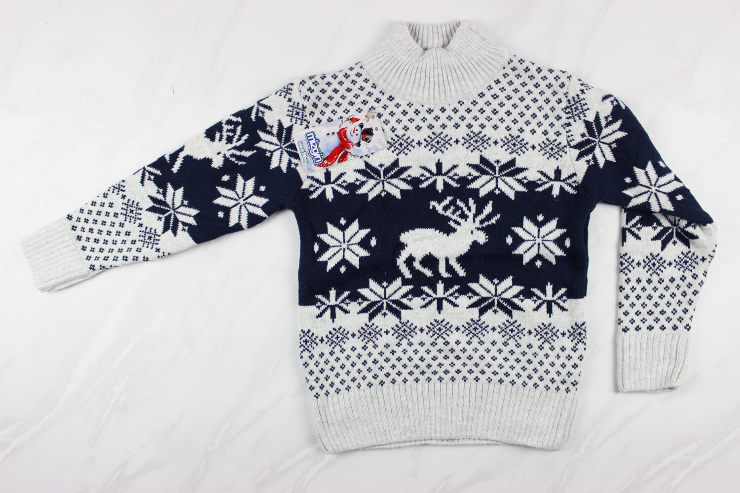 Новорічний вʹязаний дитячий светр для дівчинки вишивка олені, сірий, Туреччина (128-134 см: 8-9 років)