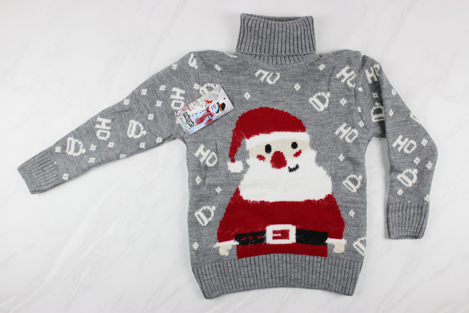 Новорічний вʹязаний дитячий светр вишивка Санта, сірий, Туреччина (110-134 см: 5-9 років)