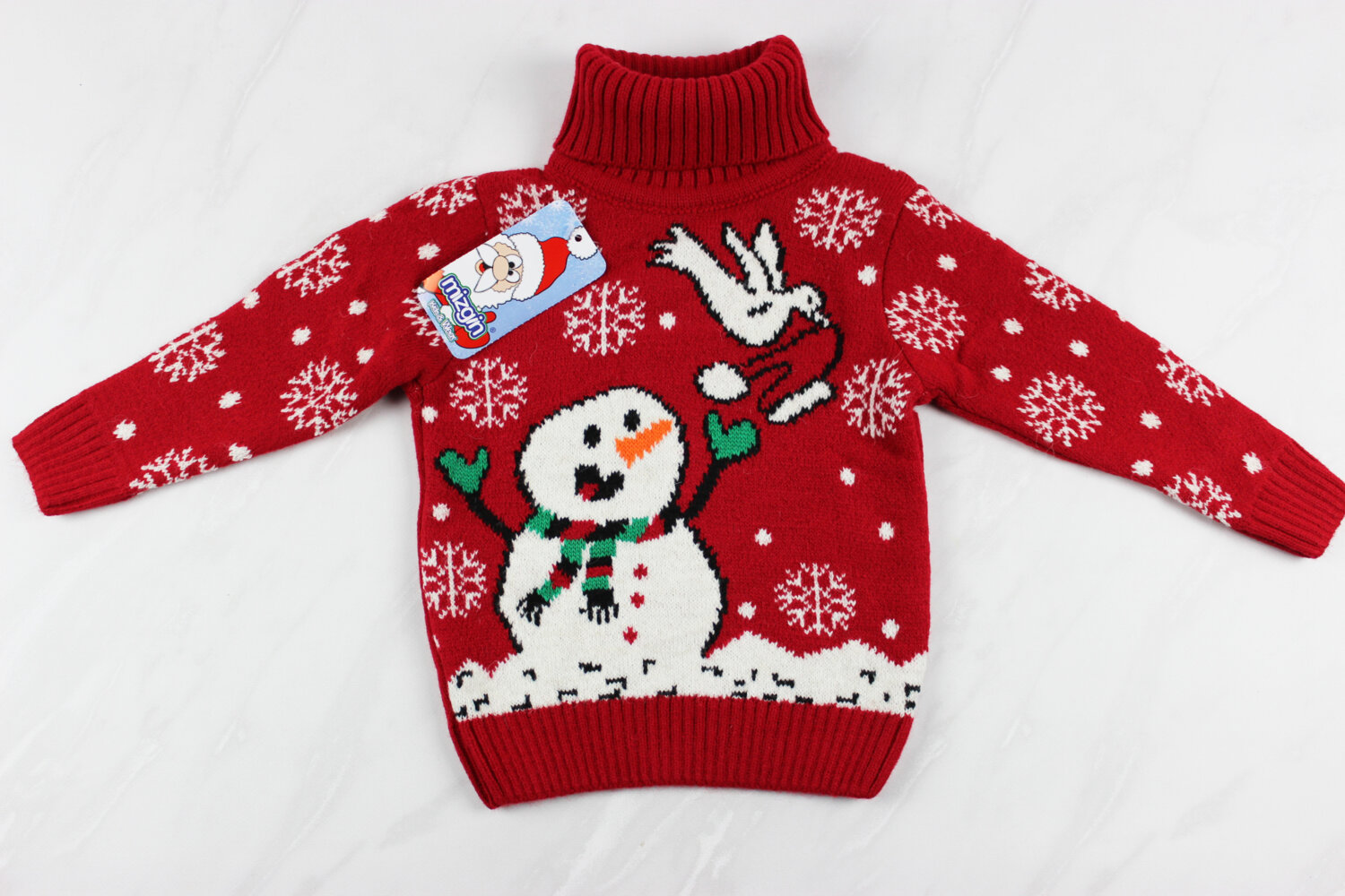 Новорічний вʹязаний дитячий светр вишивка сніговик, червоний, Туреччина (92-110 см: 2-5 роки)