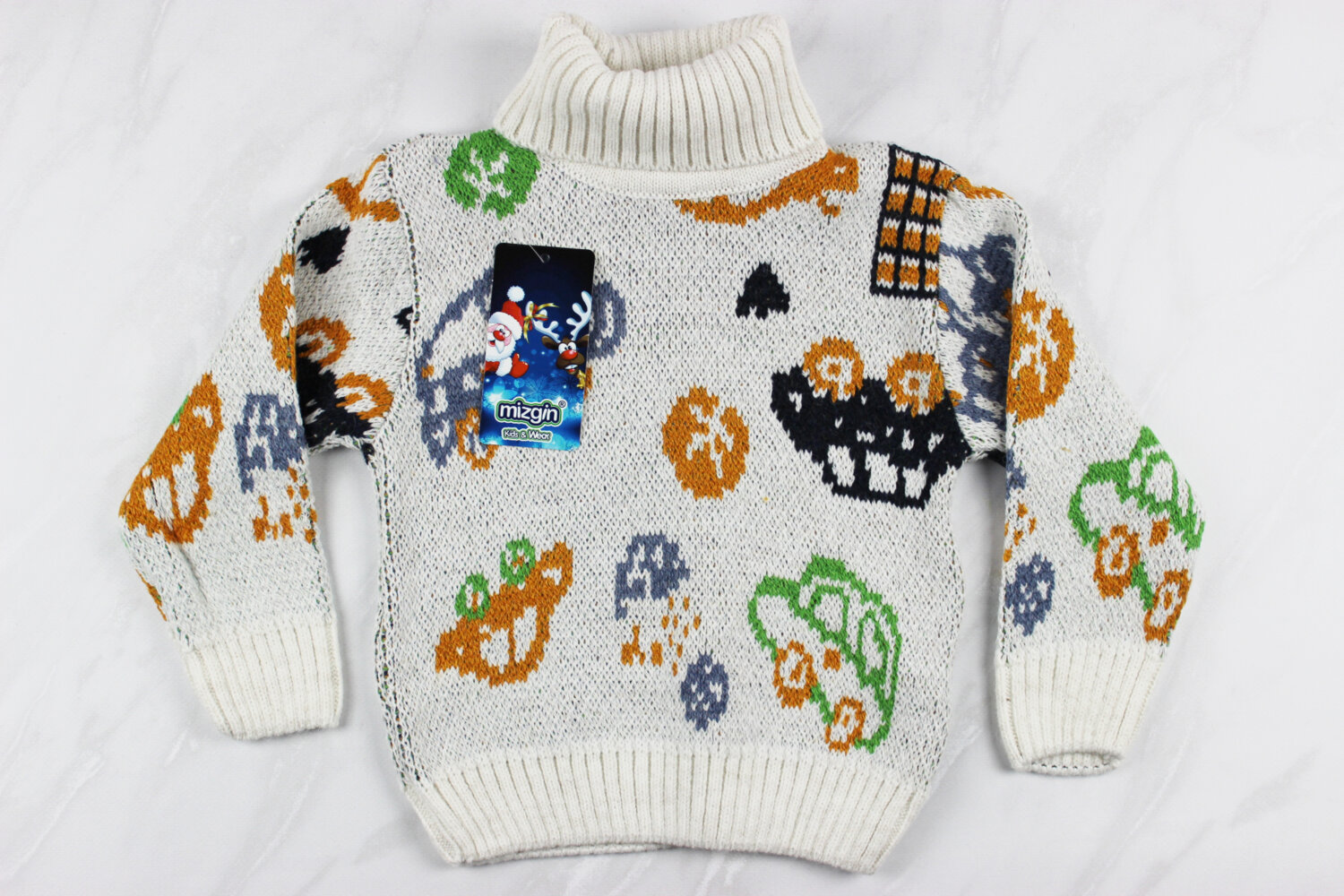 Теплий в'язаний новорічний дитячий светр з вишивкою машинка, сірий, Туреччина (92-110 см: 2-5 роки)