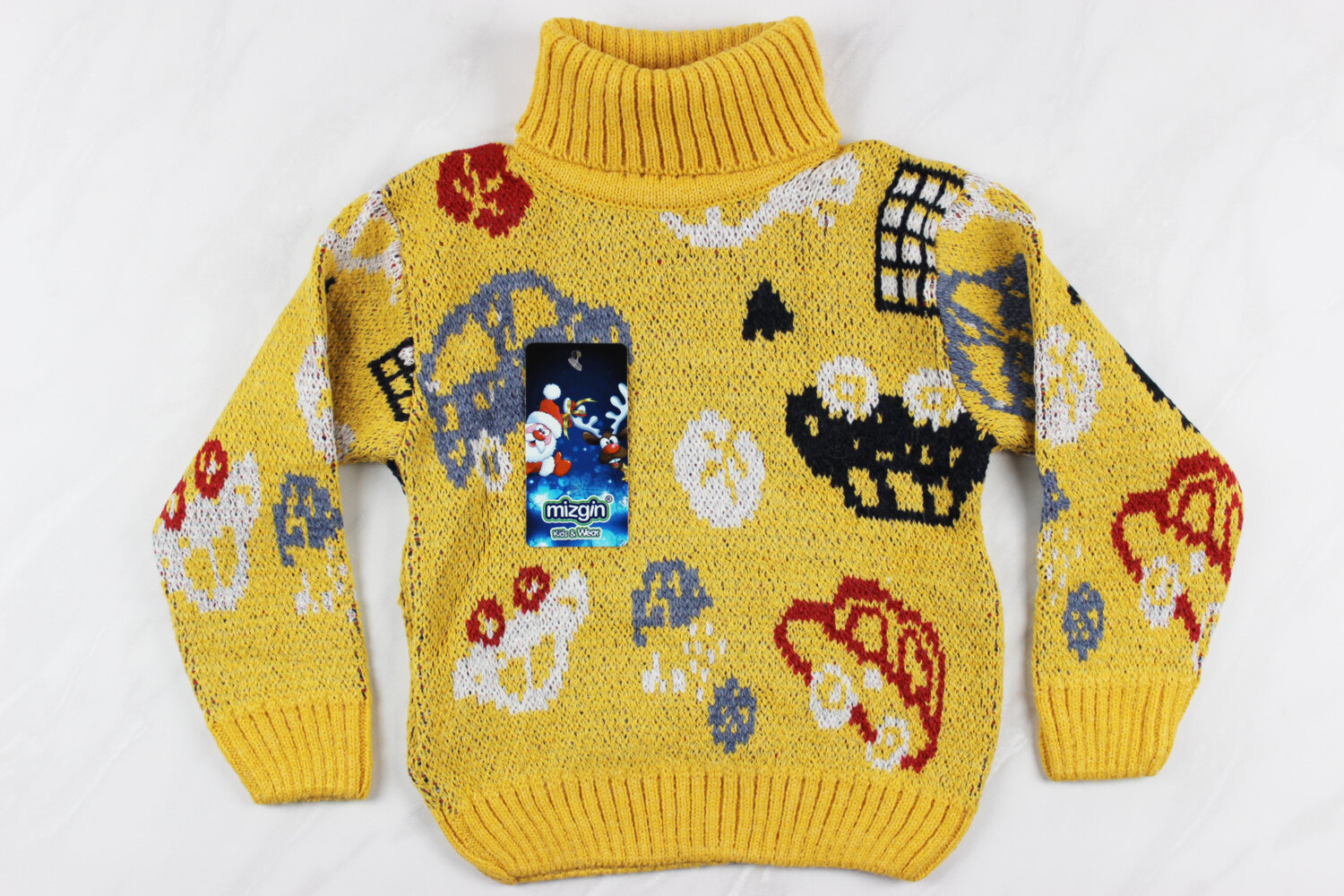 Теплый вязаный детский свитер с вышивкой машинка, желтый, Турция (92-110 см: 2-5 года)