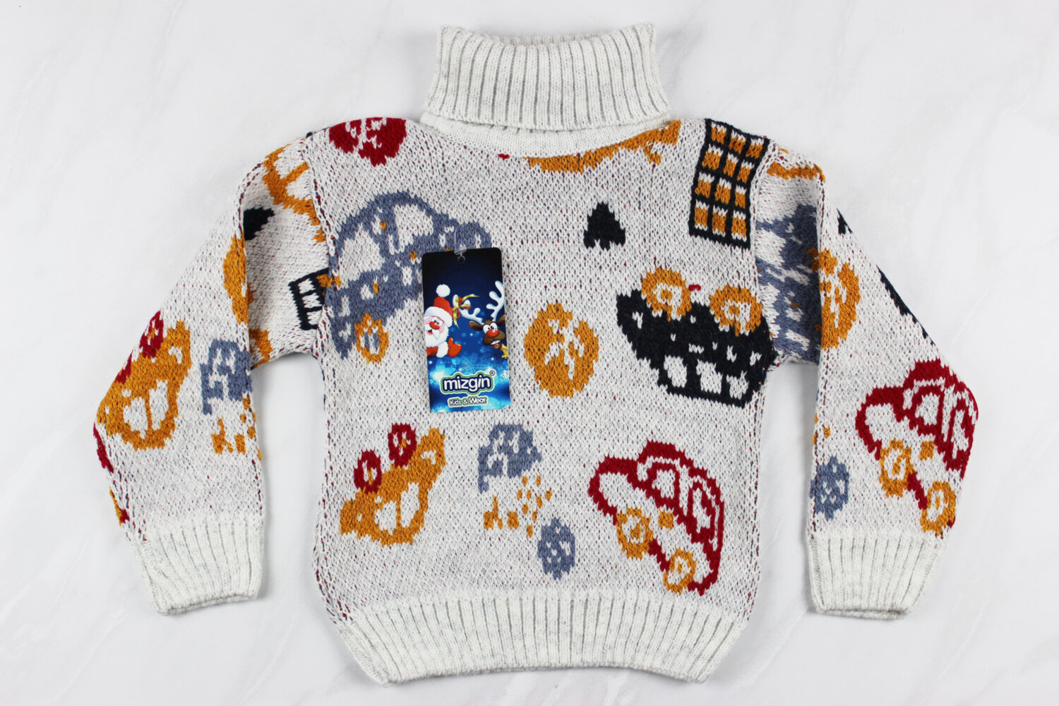 Теплый вязаный детский свитер с вышивкой машинка, серый, Турция (92-110 см: 2-5 года)