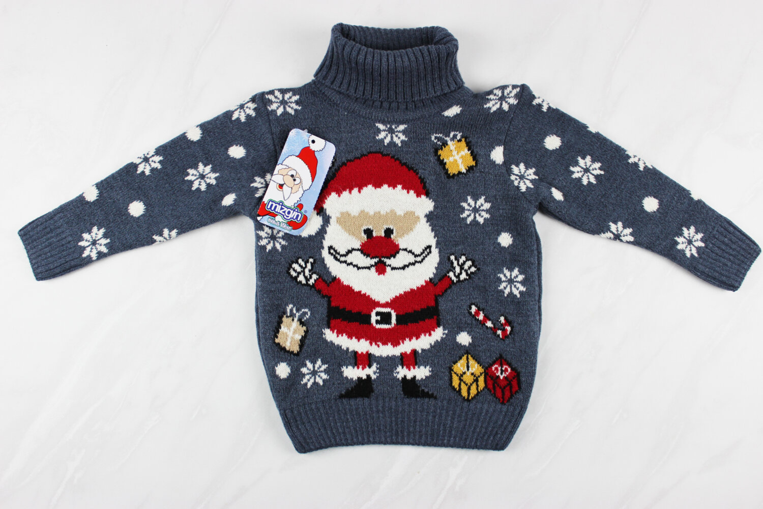 Новорічний вʹязаний дитячий светр для дівчинки з вишивкою Санта, Туреччина (92-110 см: 2-5 роки)