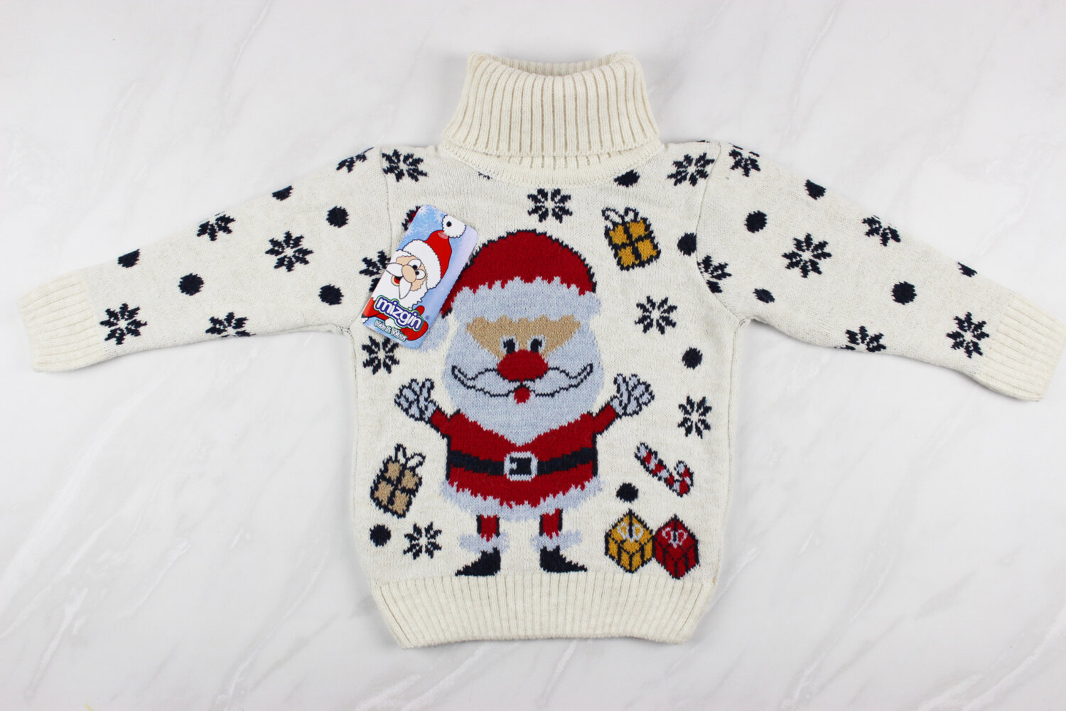 Новорічний вʹязаний дитячий светр з вишивкою Санта, Туреччина (92-104 см: 2-4 роки)