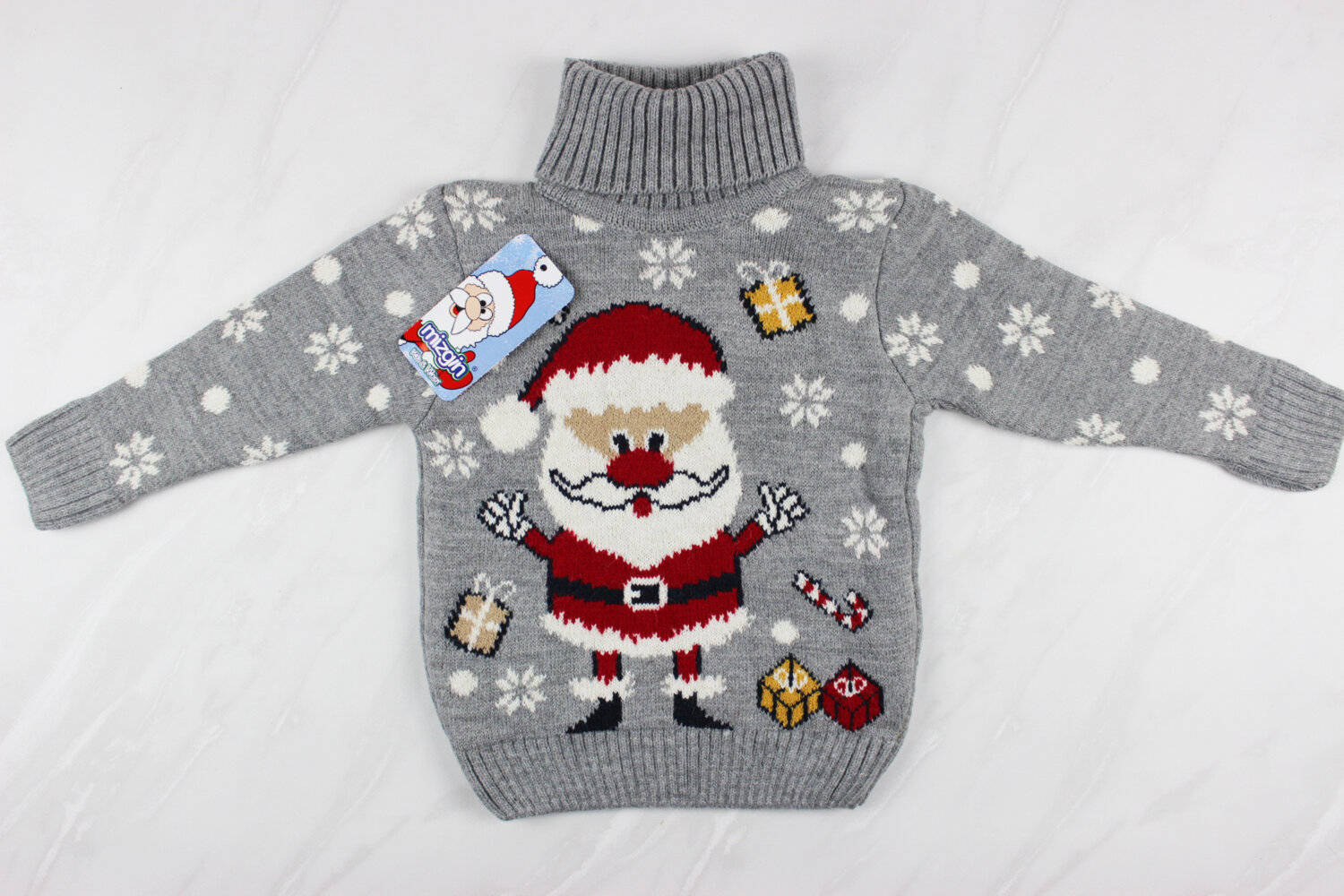 Новорічний вʹязаний дитячий светр з вишивкою Санта, сірий, Туреччина (92-110 см: 2-5 роки)