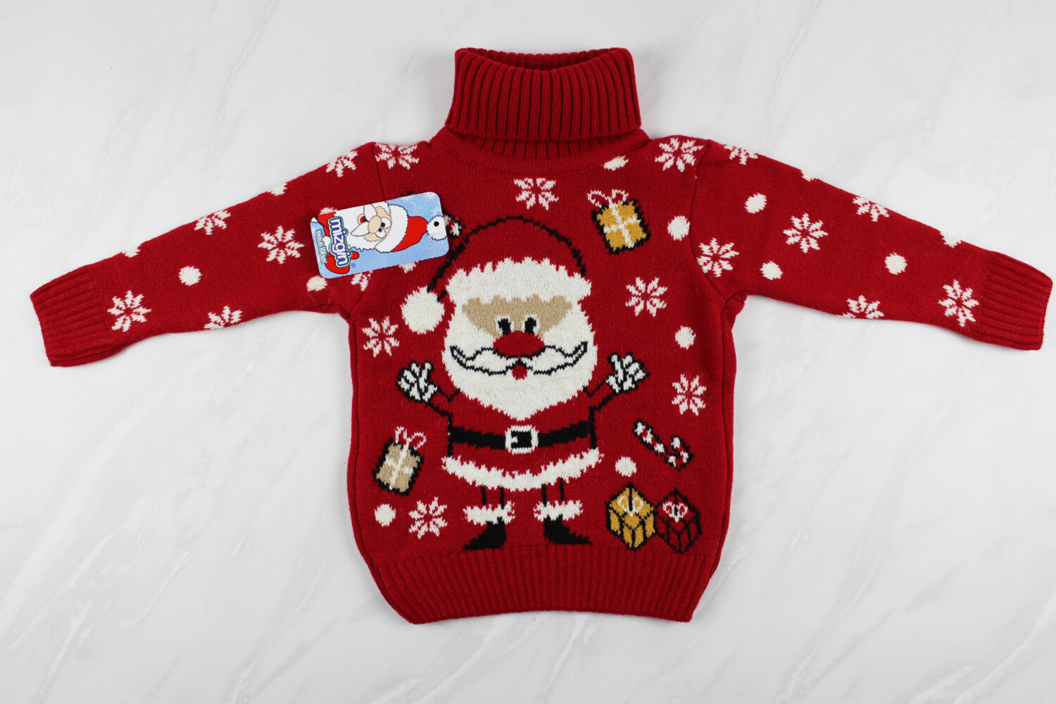 Новорічний вʹязаний дитячий светр з вишивкою Санта, червоний, Туреччина (92-110 см: 2-5 роки)