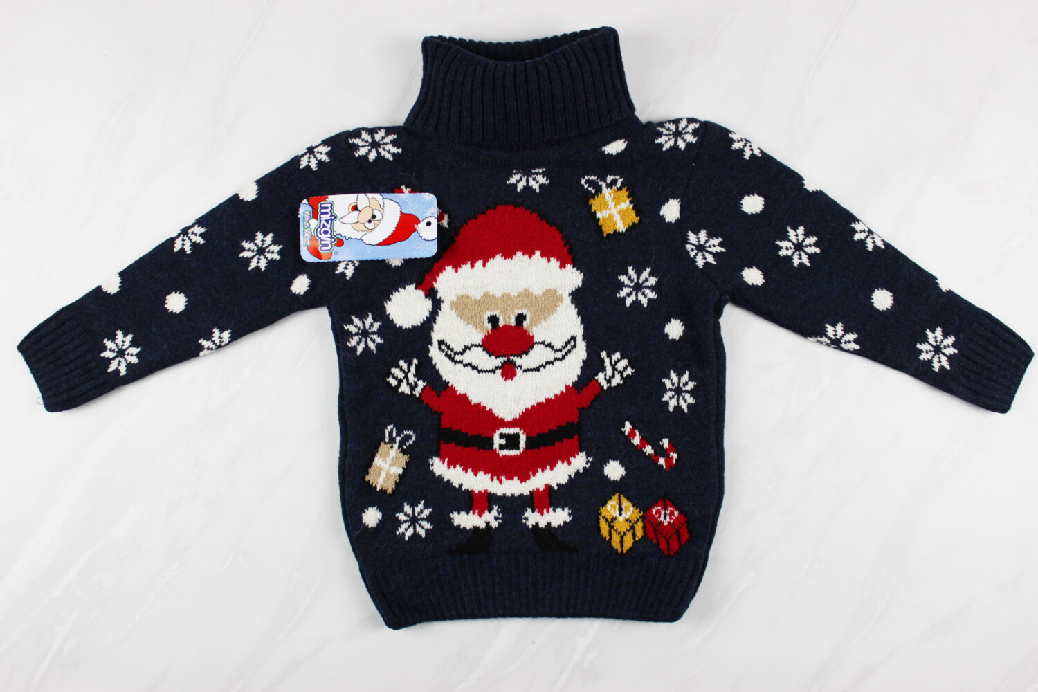 Новорічний вʹязаний дитячий светр для дівчинки з вишивкою Санта, синій, Туреччина (92-110 см: 2-5 роки)