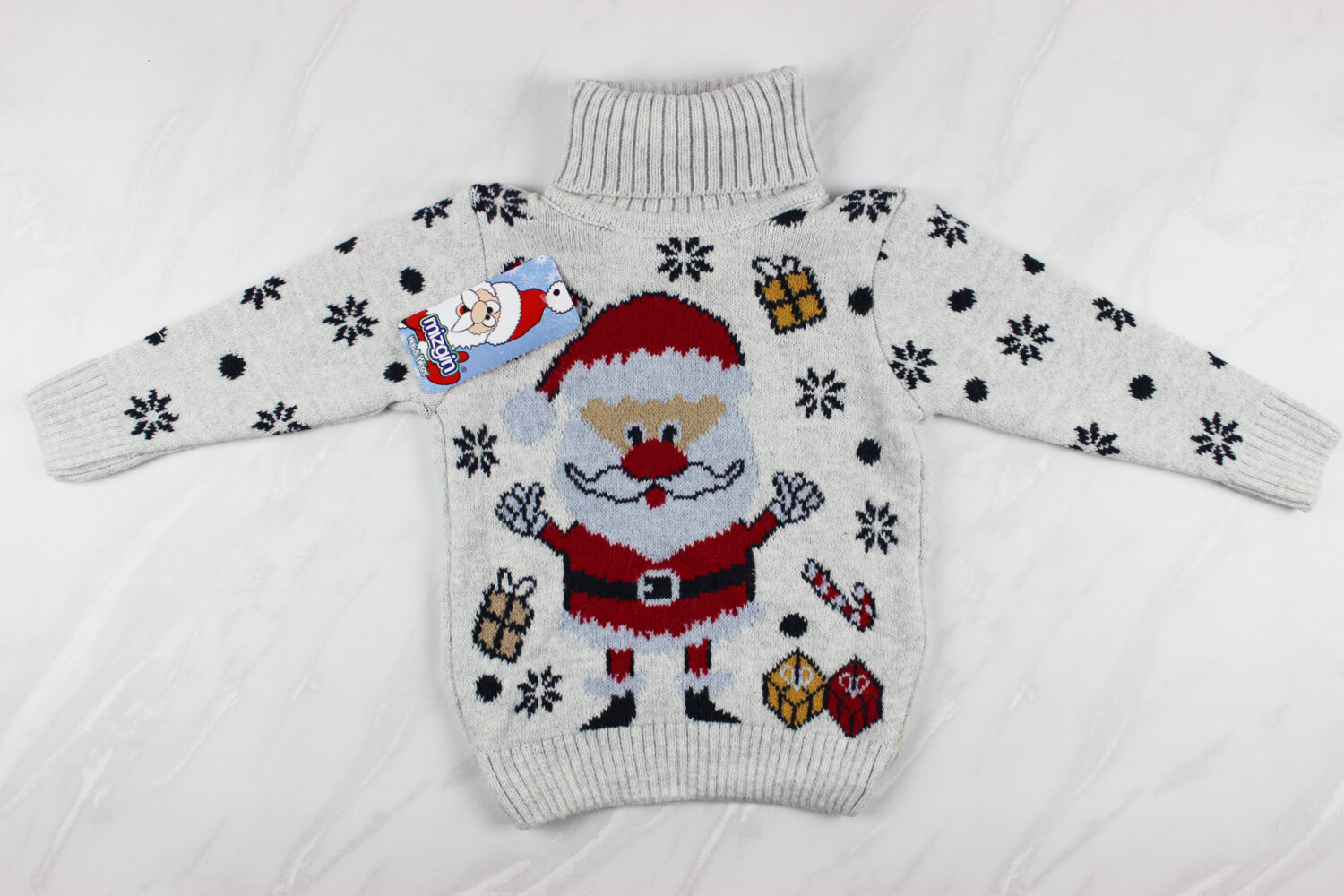 Новорічний вʹязаний дитячий светр для дівчинки з вишивкою Санта, сірий, Туреччина (92-110 см: 2-5 роки)