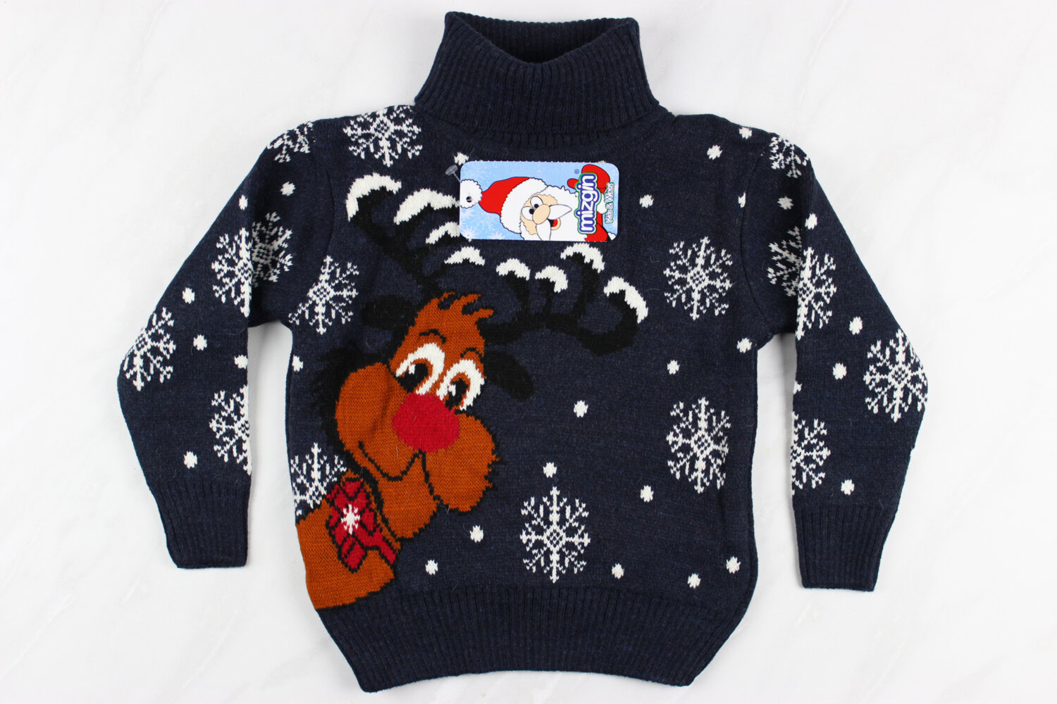 Новорічний вʹязаний дитячий светр з вишивкою олень, синій, Туреччина (92-110 см: 2-5 роки)