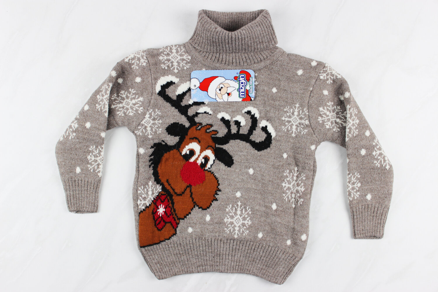 Новорічний вʹязаний дитячий светр з вишивкою олень, беж, Туреччина (98-110 см: 3-5 роки)