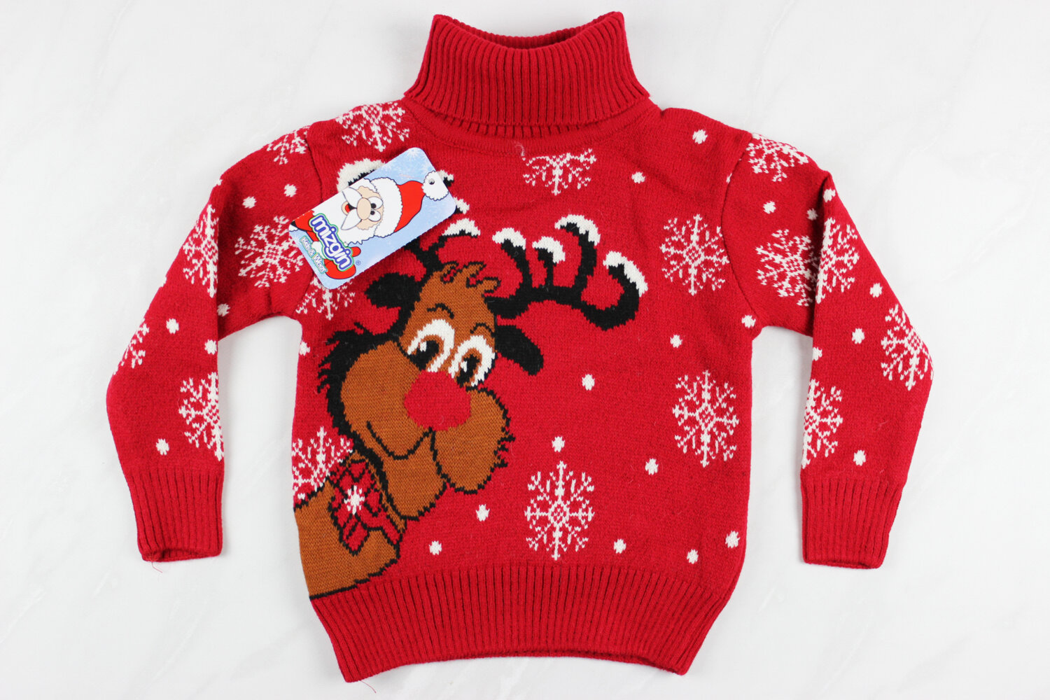 Новорічний вʹязаний дитячий светр з вишивкою олень, червоний, Туреччина (92-110 см: 2-5 роки)