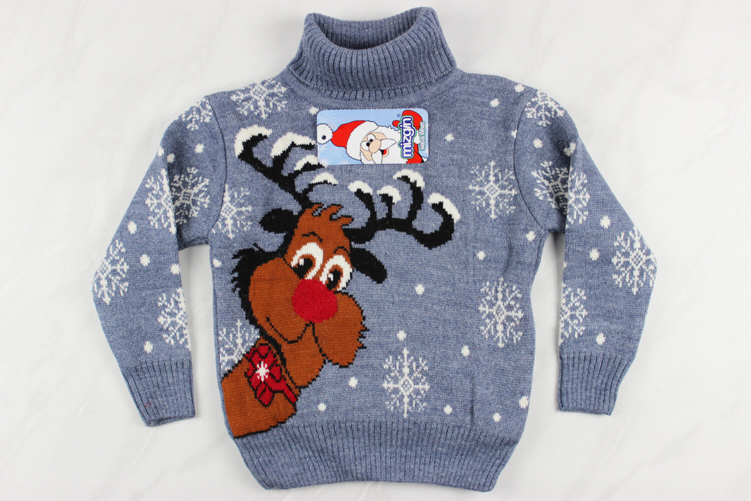 Теплый вязаный новогодний свитер с вышивкой олень, голубой, Турция (98-110 см: 3-5 года)