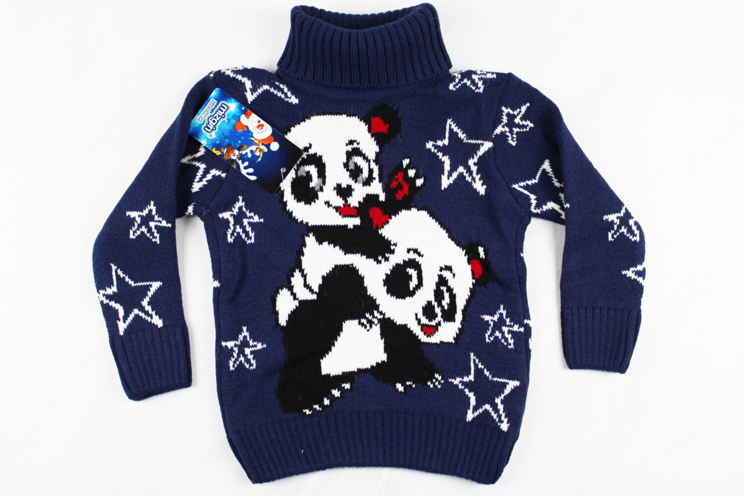 Теплий вязаний новорічний дитячий светр з вишивкою панда, синій, Туреччина (92-104 см: 2-4 роки)