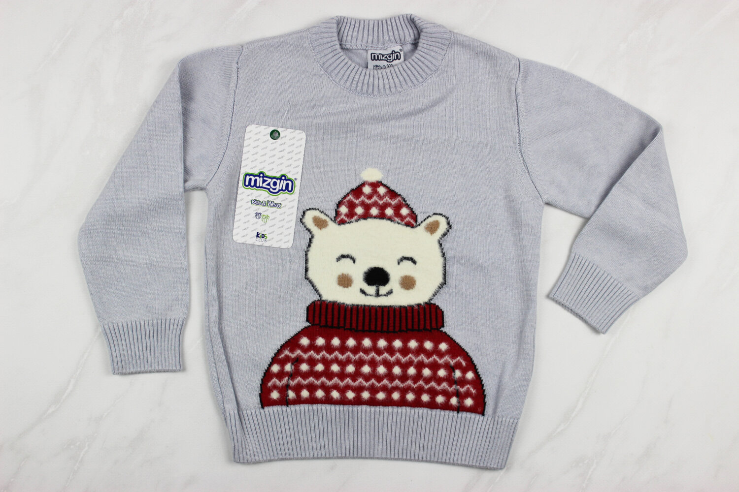 Вязаный детский свитер с вышивкой медведь, Турция (92-110 см: 2-5 года)