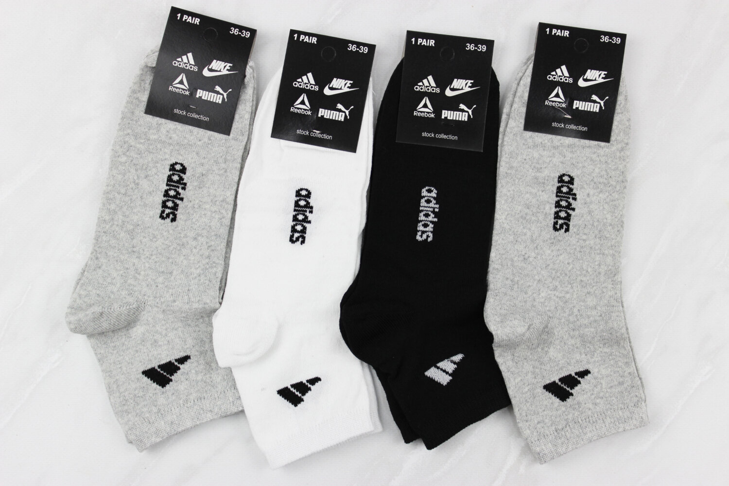 Жіночі всесезонні шкарпетки Adidas, сірі, білі та чорні, взуття 36–40, шкарпетки 23–25, 12 пар